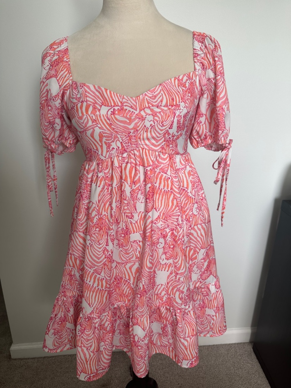 Sincerely Ours Pink White Orange Sweetheart Puff Sleeve Mini Dress